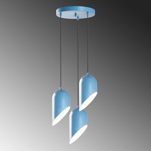 Lustre bleu clair à hauteur réglable avec 3 douilles E27 puissantes