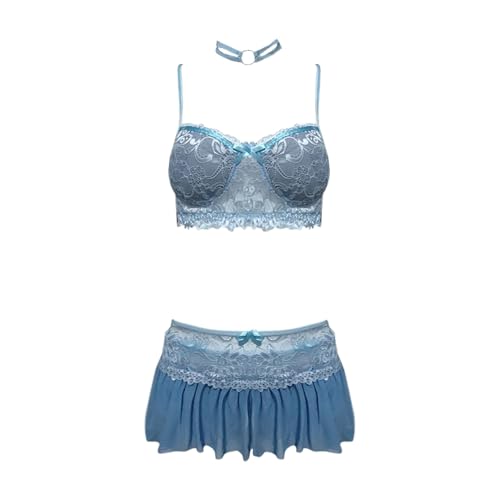 Lenceria Mujer Sexy EróTico Camisón de Seda con Liguero Elegante para Íntimos y Ocasiones (Blue, XXXL)