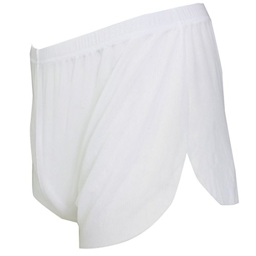 MSemis Men's Underwear Mesh Boxer Briefs Shorts Sheer Split Side Swim Trunks Swimwear White Large