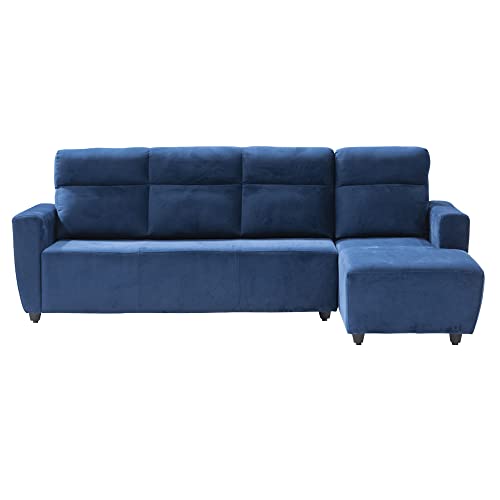 Image of Wakefit Sofa Set | 3 Year Warranty | Sofa 3 Seater, 3 Seater Sofa for Living Room, Wooden Sofa Set, 3 Seater + Right Aligned, Sofa for Living Room - Belize(Fabric-Velvet : Blue)