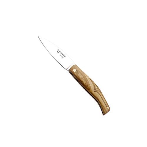 Navaja Cudeman Solsona 445-LF Hoja de Acero 420 de 7 cm y empuñadura de Madera de Olivo de 8,5 cm con Funda de Cuero para Caza, Pesca, Supervivencia y bushcraft + Portabotellas Regalo Cover