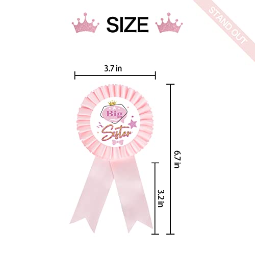 INNORU Satin Fabric Big Sister Tinplate Badge Pin, Girl Birthday Rosette Button Pins, Princess Birthday Party Accessory Brooch Pin, Children Adults Birthday Party Decorations - Pink, Pack of 12