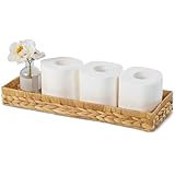 BLUEWEST Cesta de mimbre para tapa de inodoro, bandeja de tocador de baño tejida