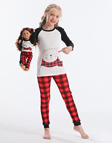 Image of Babyroom Girls Matching Doll&Toddler 4 Piece Cotton Pajamas Toddler Christmas Sleepwear