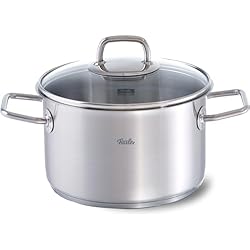 Cazuelas Fissler Fissler Viseo Olla de 3,6 L y 20 cm de diámetro, acero inoxidable, tapa de cristal, escala de medición integrada, reborde, de bajo consumo, para todo tipo de placas, también inducción