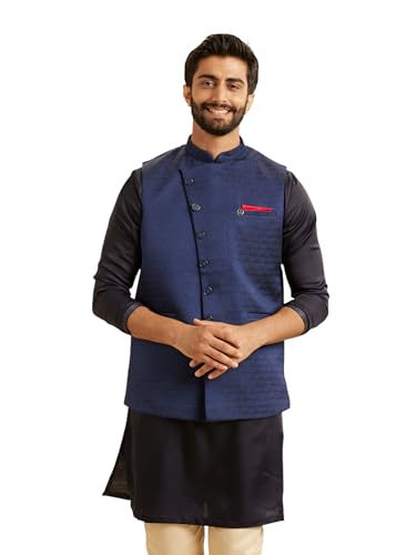 Veste classique Nehru Manyavar polycoton homme : gilet col officier