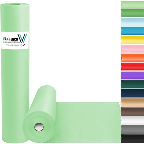 Vanhench Light Green Wrapping Paper 17.5" x 963", Solid Color Art Kraft Craft Paper Roll for Graduation Birthday Bouquet Flower Christmas Wrapping/Packing Poster/Bulletin Board
