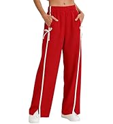 Hongsui Women's Striped Wide Leg Pants Bow Tie Knot Sweatpants Elastic Waist Baggy Track Pants wi...