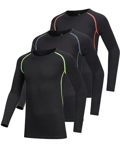 3 Pack Youth Boys & Girls Long Sleeve Compression Shirts Sports Base Layer for Kids Cold Gear