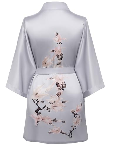 Image of BABEYOND Kimono Robe Cover up Short Satin Floral Silky Kimono Blouse Loose Bachelorette Party Robe