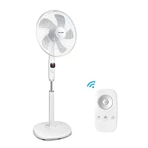 PFS40D8AWW Silent Turbo Standing Adjustable Fan, Powerful Quiet Speed, 12 Hour On/Off Timer, 3 Modes, with Remote Control, 16 inch, 16-inch DC Motor Pedestal 2020 New Model