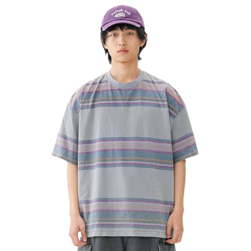 BLACKARMADA Unisex Oversized Retro Washed Tee,Y2K Streetwear, 100% Cotton Gender Neutral Casual Shirt Grey