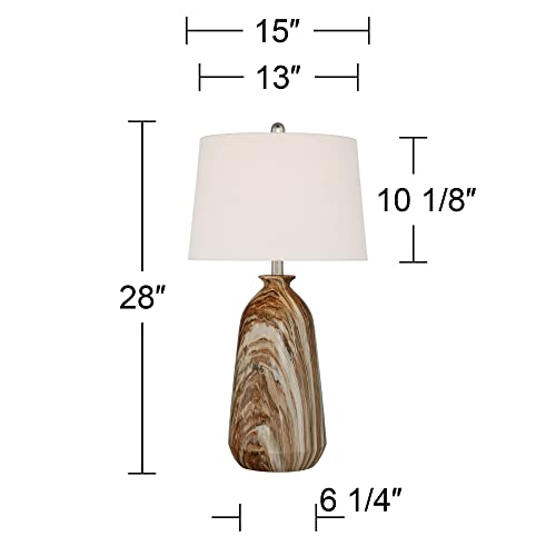 360 Lighting Carlton Modern Rustic Southwestern Table Lamps 28" Tall Set Of 2 Swirling Brown Faux Marble White Tapered Drum Shades For Living Room Bedroom House Bedside Nightstand Home #TOP3