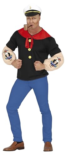 FIESTAS GUIRCA Disfraz de Marinero Brazos de Hierro - Uniforme Marinero Musculoso con Gorro Marinero para Hombre Adulto Talla L 52-54