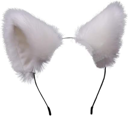 Hehglng White Cute Cat Ears Headband Long Fur Fox Ears Cosplay Headband with Bells Headwear Hairband for Party Costume Halloween Hairhoop Hats and Caps