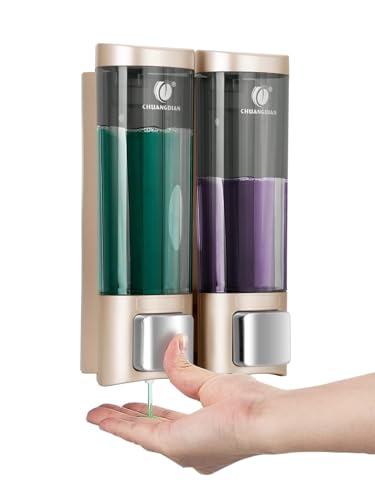 Double 200ML Soap Dispenser Bathroom Wall Mounted Shower Gel Shampoo and Conditioner Dispenser Kitchen Dish Detergent Container Hand Body Wash Liquid Soap Dispenser for Home Hotel Restaurant