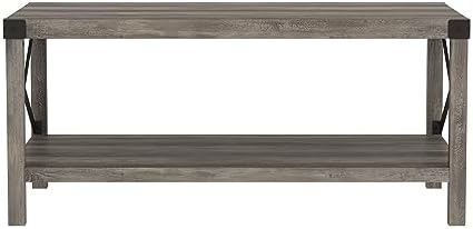 Walker Edison Furniture Company Living Room Ottoman Storage Shelf, Wood, Gray Wash, Coffee Table