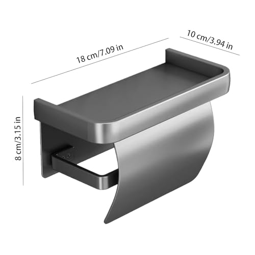 Portarrollos de papel higiénico adhesivo negro con estante de aluminio de 18x10 cm 3