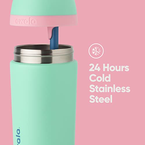 Image of Owala Kids Flip Insulation Stainless Steel Water Bottle with Straw, Locking Lid Water Bottle, Kids Water Bottle, Great for Travel, 14 Oz, Teal and Pink