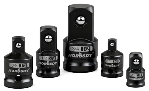 HORUSDY 5-Piece Impact Socket Adapter and Reducer Set 1/4-Inch Hex Shank Socket to Drill Adapter 1/4 3/8 and 1/2 Impact Driver Adapter for Power Drill & Impact Driver