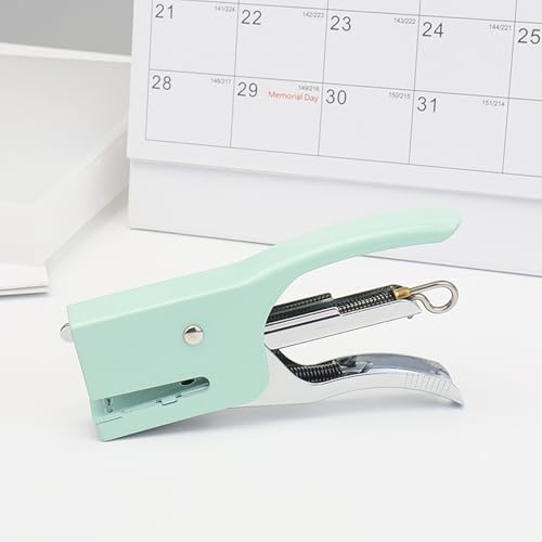 NatSumeBaiscs Mini Green Plier Stapler with # 10 Staples Cute No.10 Manual 15 Sheet Capacity Stapler with 1000 Rose Gold Staples for Office School Home Accessories Supplies (Green)