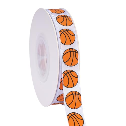 Basketball Ribbon 5/8-Inch x 25-Yard White Use for Team Hair Bows Wreath Sport Lanyards Gift Wrapping Party Decoration All Crafting and Sewing (White 25 Yard)