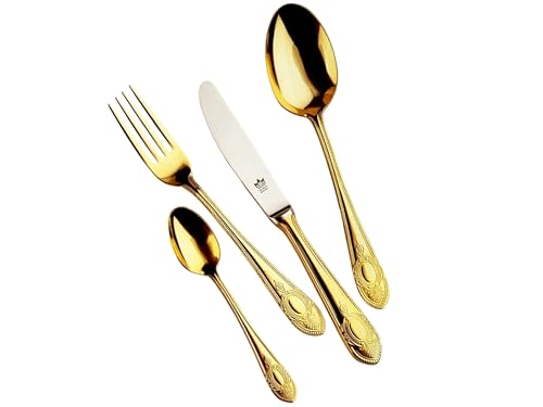 CRC Toscana 1280 Cubertería Dorada 70 Piezas Completamente Bañada en Oro Acero Inoxidable 18/10