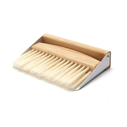 Megcdtr Tischbesen und Kehrschaufel Set, Mini Kehrblech und Handfeger, Magnetische Tischbürste aus Holz, Krümelbürste für Reinigen von Tischen Staub und Schmutz(Weiß 15 x 10.5 x 4 cm)