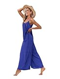 YESNO Casual Wide Leg Jumpsuits for Women Boho Floral Pleated Wide Leg Overalls Rompers Vacation Outfits with Pockets XL PIA Solid Royal Blue