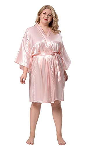 Image of MORFORU Women Bride Bridesmaid Silky Satin Kimono Robe Solid Color Sleepwear for Wedding Party Getting Ready, Short
