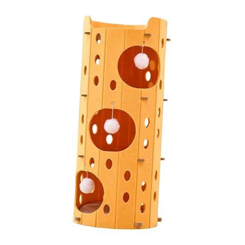 Cat Climbing House with Ball Hanging Pet Supplies Scratch Resistant Cozy Stable Hideaway Cave for All Sized Cats, 3 Layer Yellow