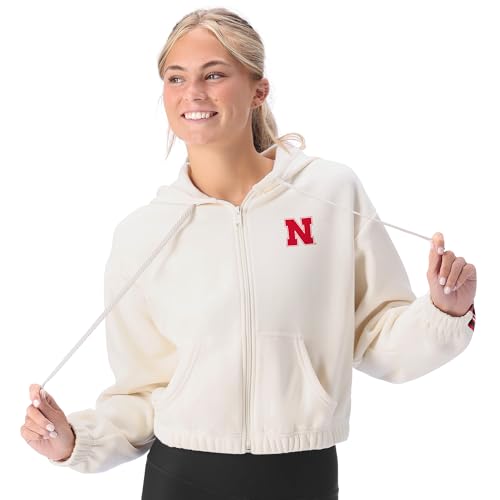 CERTO NCAA Nebraska Cornhuskers Women's Fleece Zip-Up Hoodie Jacket, Soft Full-Zip Sweatshirt, Warm Athletic Outerwear, Officially Licensed College Apparel, Small Bone