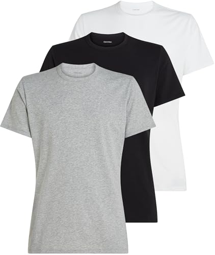 Calvin Klein T-Shirt Manches Courtes Lot de 3 Homme Crew Neck Basic, Multicolore (Black, White, Grey Heather), L