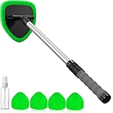 desin Windshield Cleaning Tool, Car Window Cleaner Windshield Cleaner with 4 Reusable and Washable Microfiber Pads and Extendable Handle Auto Inside Glass Wiper Kit (Green)