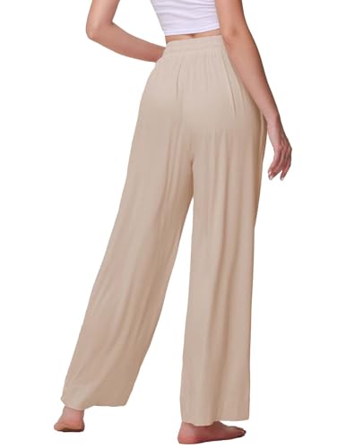Image of Veseacky Women's Wide Leg Lounge Pants Yoga Pajamas Comfy Stretch Drawstring Pajamas Puls Size Dance Bottoms S-4XL