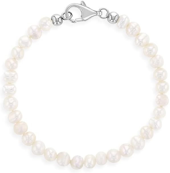 In Season Jewelry Thin Freshwater Cultured Pearl Bracelet - Hypoallergenic Sterling Silver Baby Bracelets for Infant Girls - Ideal Special Occasion & Baptism Gift - Includes Gift Box