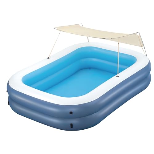 Image of H2OGO! 8 Foot 4 Inch x 70 Inch Summer Bliss Shaded Inflatable Family Pool for Kids Ages 6 Above