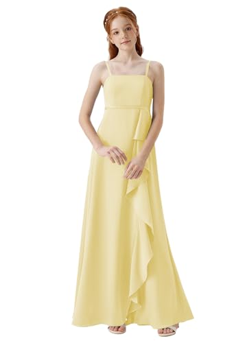 Satin Juniors Bridesmaid Dresses with Slits Spaghetti Straps Flower Girl Dresses Formal Wedding Party Dress