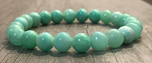 WORLD WIDE GEMSNatural 8mm Stretchable Aqua Aqua Jade Bracelet Round, Smooth 7" for mens, womens, gf, bf & Adult.