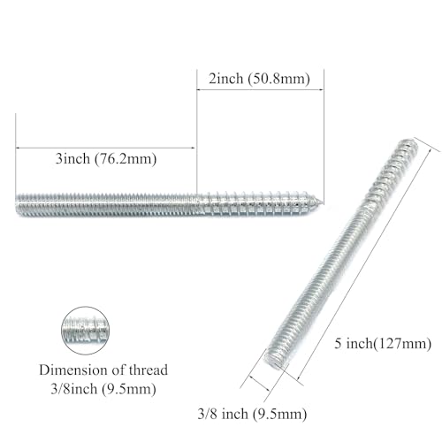 Image of 8-Pack 3 /8-16 x 5 Silver Hanger Bolts - Double Headed, Self-Tapping Hanger Screws for Furniture - 127mm Length