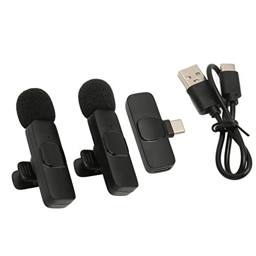 Keenso Type C Wireless Lavalier Microphone Supports Charging for Live Stream Interview with High Sensitivity Mic for Mobile Phones, Computers 2 Lavalier Lapel Mic