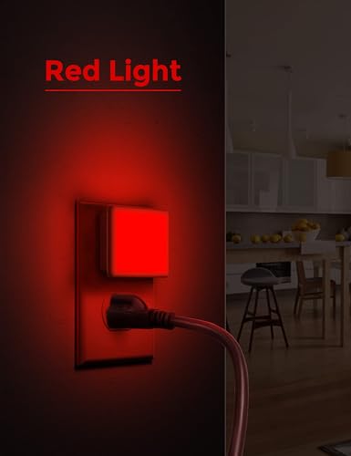 Image of L LOHAS LED Red Night Lights Plug into Wall 2-Pack, 0.3W Plug in Night Light, Dusk to Dawn, Bright Nightlight Auto-On /Off, for Adults Kids Room Bedroom Bathroom Hallway Kitchen, Non-Dim
