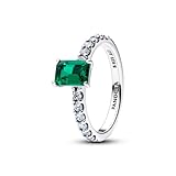 PANDORA Anillo de Plata para Mujer Rectangular Chispeante Verde Santo 194506C01, 56, Plata de ley, Circonia cúbica