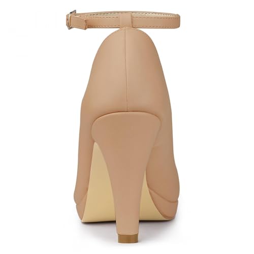 Allegra K Women's Round Toe Stiletto Heels Ankle Strap Nude Pumps - 6 M US3