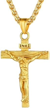 U7 Jewelry Men's Stainless Steel 18K Gold Plated Cross Crucifix Pendant Necklace 22 Inch