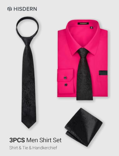 Image of HISDERN Mens Dress Shirt with Tie Pocket Square Set Classic Button Down Shirt Matching Tie Long Sleeve Shirts
