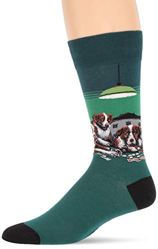 Hot Sox Men's Conversation Starter Novelty Casual Crew Socks, Poker Game (Green), Shoe Size: 6-12