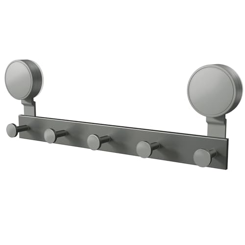 VEHHE Coat Rack Wall Mount, Super Suction Self-Adhesive Coat Hooks Wall Mount, No-Drill Heavy Duty Aluminum Wall Coat Rack for Bathroom, Bedroom (Gunmetal Gray)