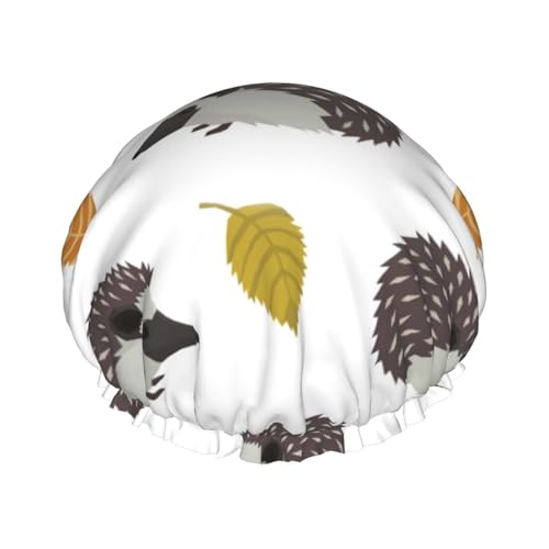Gorro de ducha impermeable con banda elástica, gorro de ducha reutilizable de doble capa para mujer,Erizo de hojas de otoño