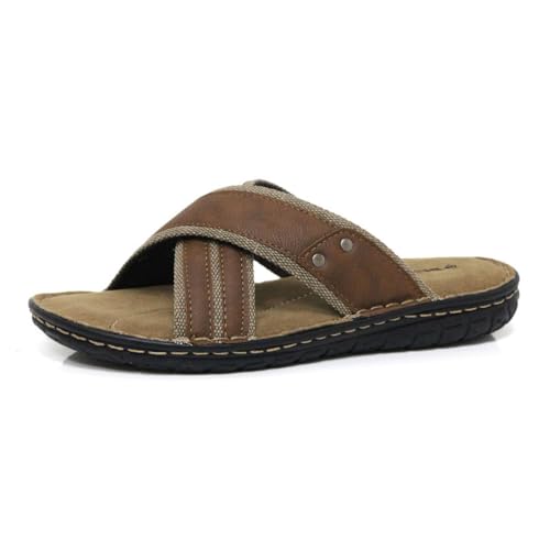 DUNLOP Mens Sandals Memory Foam Touch Fastening Open Toe Flip Flop Mules Summer Shoes (Kaleb Brown, UK Footwear Size System, Adult, Men, Numeric, Medium, 11)